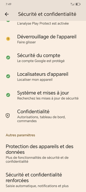 Faites défiler et sélectionnez Sécurité et confidentialité renforcées