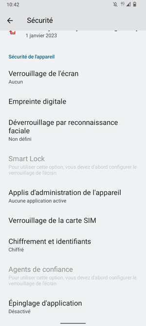 Pour modifier le code PIN de la carte SIM, allez dans le menu Sécurité et faites défiler et sélectionnez Verrouillage de la carte SIM