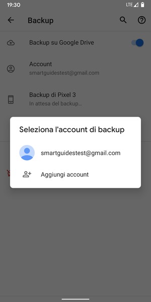 Seleziona il tuo account di backup