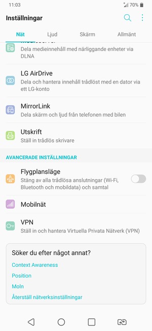 Scrolla till och välj Mobilnät