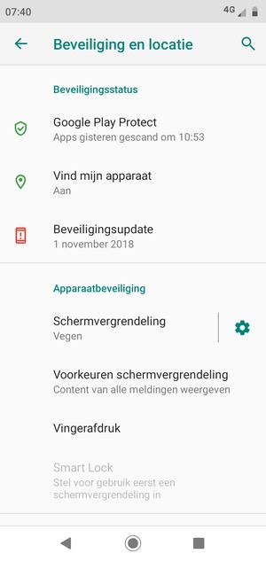 Om uw schermvergrendeling te activeren, ga naar het Beveiliging en locatie-menu en selecteer Schermvergrendeling
