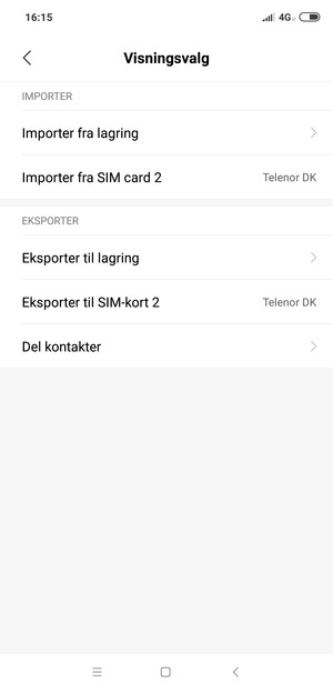 Velg Importer fra SIM card