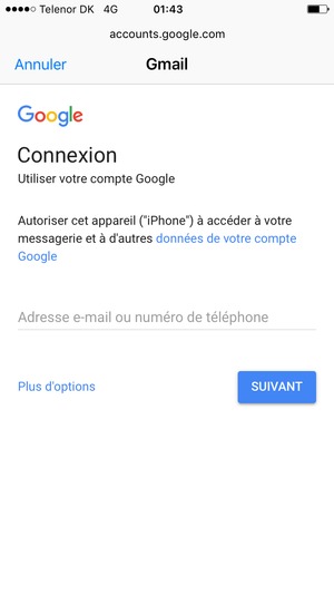 Saisissez votre adresse Gmail et sélectionnez SUIVANT