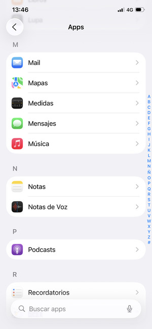Desplácese y seleccione Mail