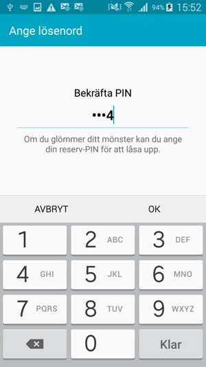 Bekräfta din reserv-PIN och välj OK