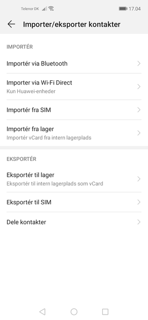Vælg Importér fra SIM