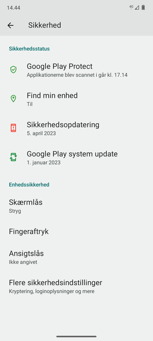 For at ændre PIN-koden til sim-kortet, gå til menuen Sikkerhed og scroll til og vælg Flere sikkerhedsindstillinger