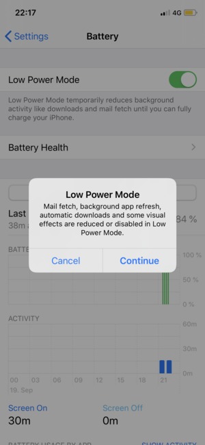 Select Low Power Mode and select Continue
