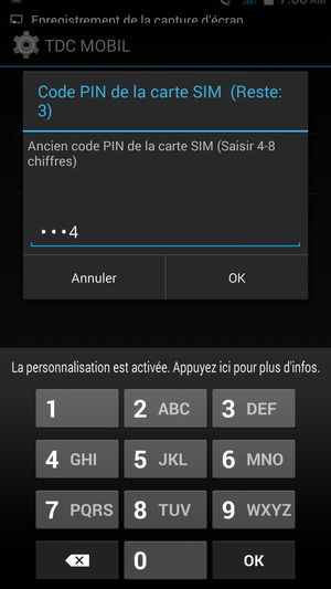 Saisissez votre Ancien code PIN de la carte SIM et sélectionnez OK