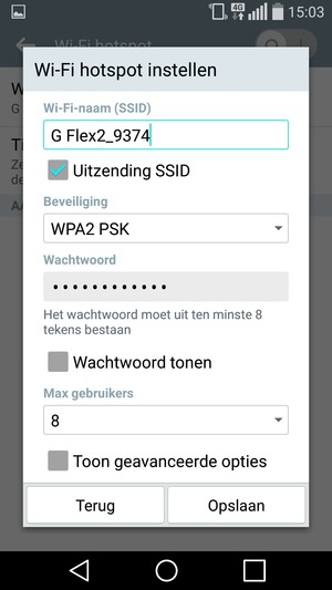 Voer een wachtwoord van ten minste 8 tekens in en selecteer Opslaan