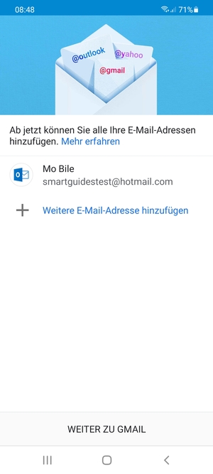Wählen Sie WEITER ZU  GMAIL