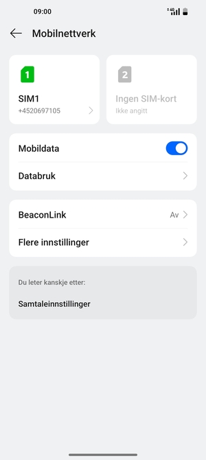 Velg SIM1 eller SIM2