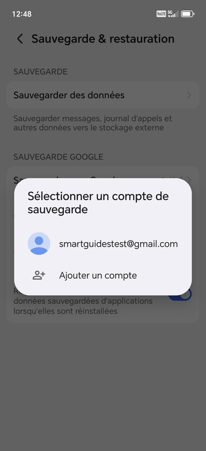 Sélectionnez votre compte de sauvegarde