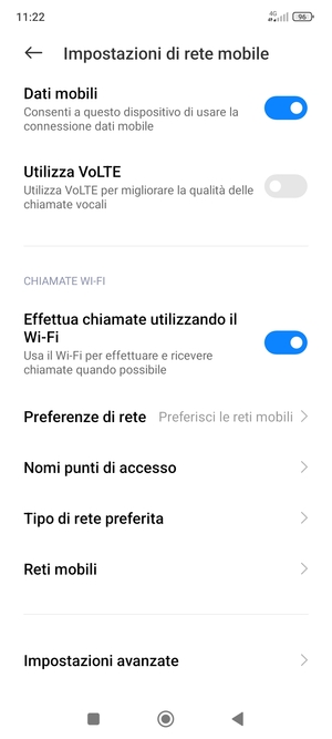 Scorri e seleziona Impostazioni avanzate