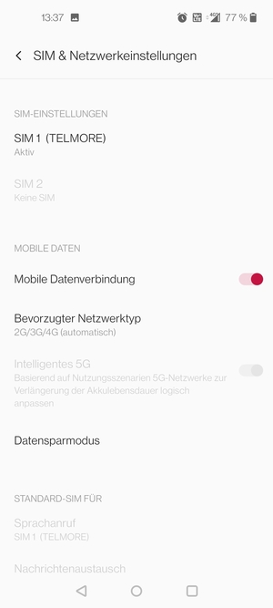 Wählen Sie SIM 1 oder SIM 2