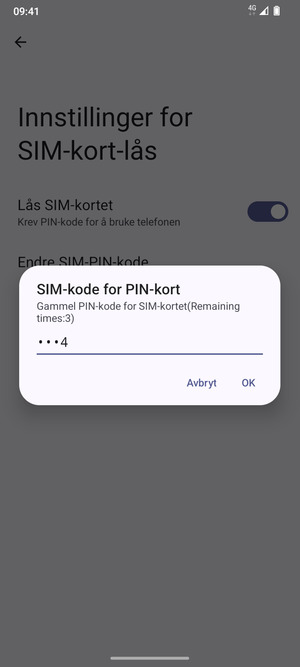 Skriv inn en Gammel PIN-kode for SIM-kort og velg OK