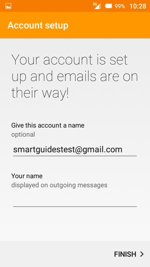 Give your account a name and enter your name. Select FINISH