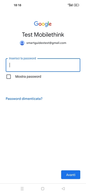 Inserisci la tua password e seleziona Avanti