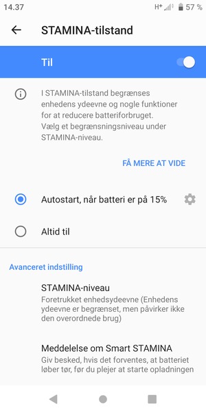 Aktiver STAMINA-tilstand