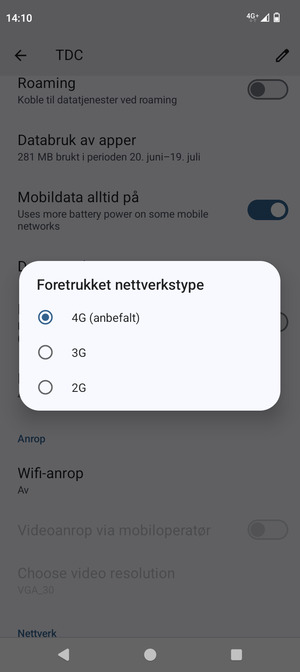 Velg ønsket alternativ