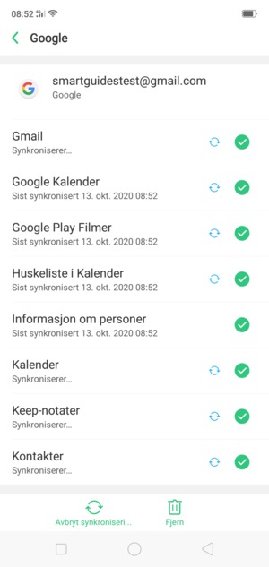 Din informasjon blir synkronisert