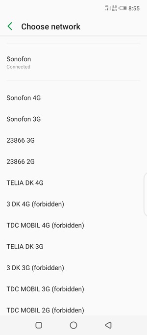 Select a network operator from the list