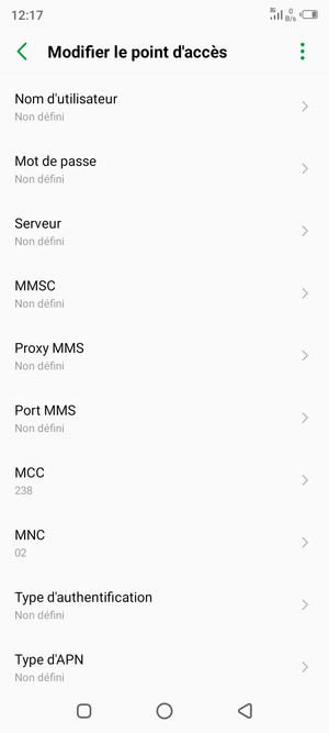 Faites défiler vers le bas et saisissez les informations Internet