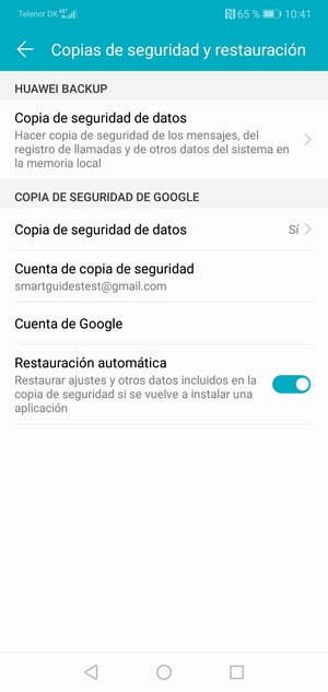 Seleccione Cuenta de copia de seguridad