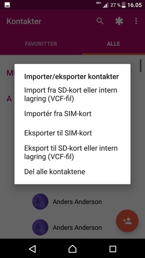 Velg Importér fra SIM-kort