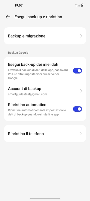 Seleziona Account di backup