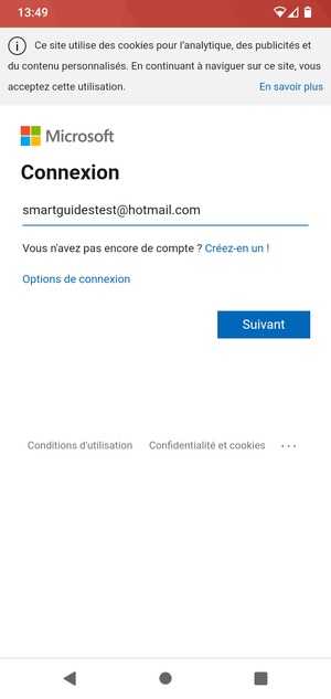 Saisissez votre adresse e-mail et sélectionnez Suivant
