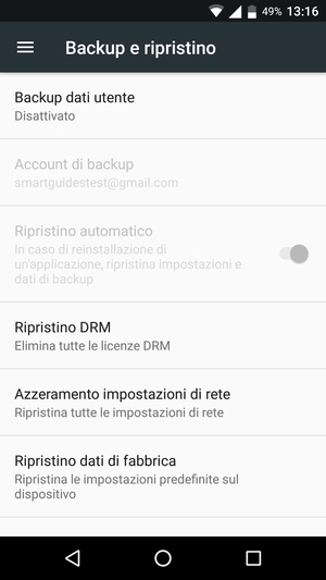 Seleziona Backup dati utente / Backup dei miei dati