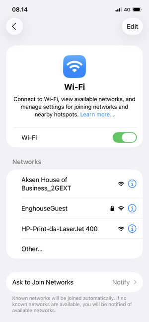 Select the wireless network you want to connect to