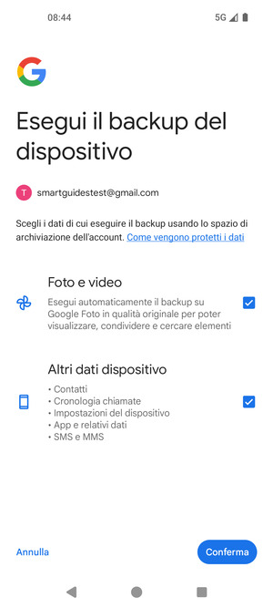 Seleziona le opzioni preferita e poi Conferma