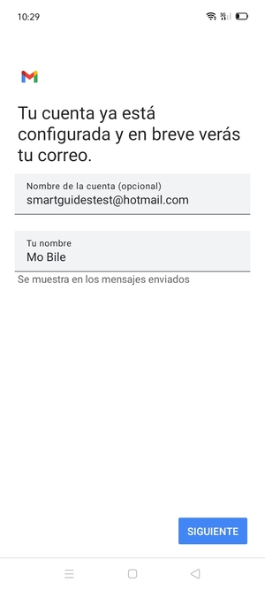 Déle a su cuenta un nombre y escriba su nombre. Seleccione SIGUIENTE