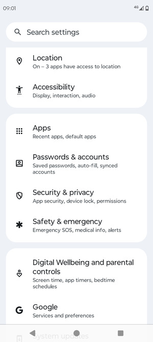 Scroll to and select Passwords & accounts