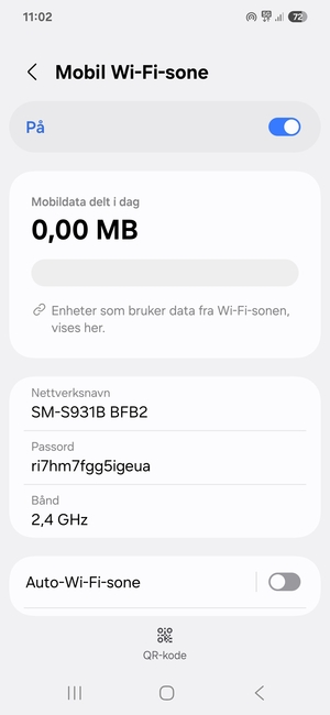 Telefonen din er konfigurert for bruk som et modem