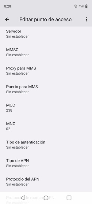 Desplácese hacia abajo e introduzca la información de Internet