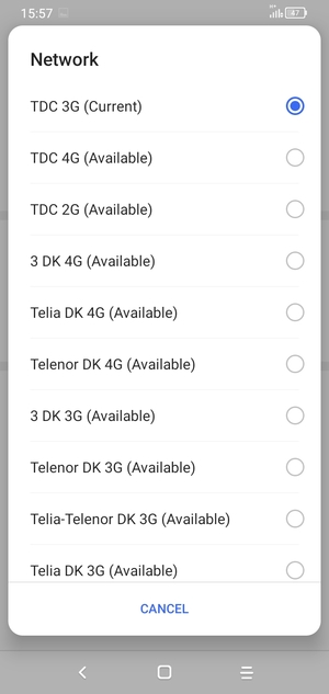 Select a network operator from the list