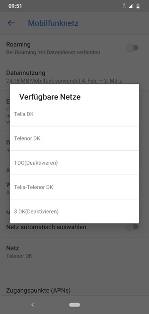 Wählen Sie einen Netzbetreiber von der Liste
