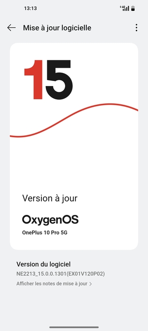 Si votre téléphone est à jour, vous verrez l'écran suivant