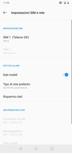 Seleziona Tipo di rete preferito