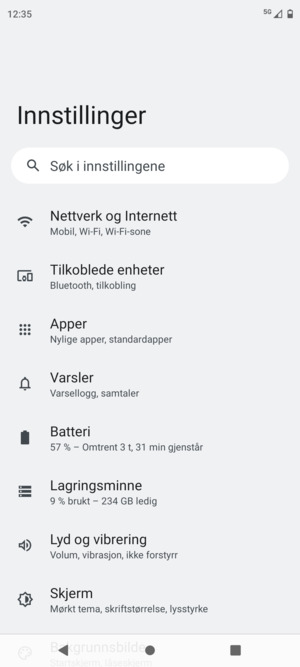Velg Nettverk og Internett
