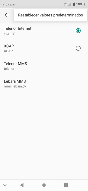 Seleccione Restablecer valores predeterminados