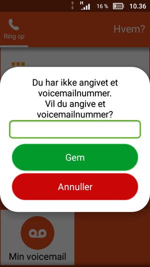 Indtast voicemailnummer og vælg Gem