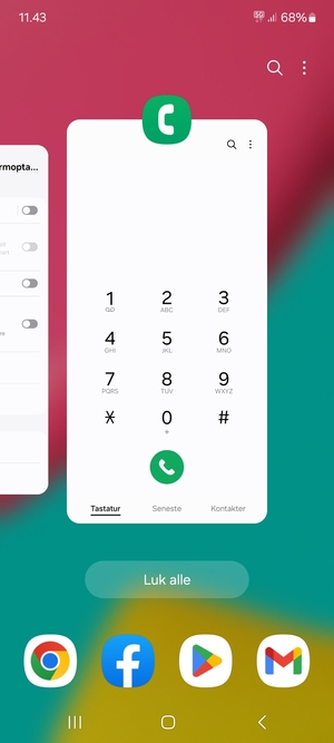 Vælg Luk alle for at lukke alle åbne apps