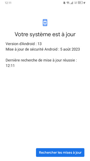 Si votre téléphone est à jour, vous verrez l'écran suivant