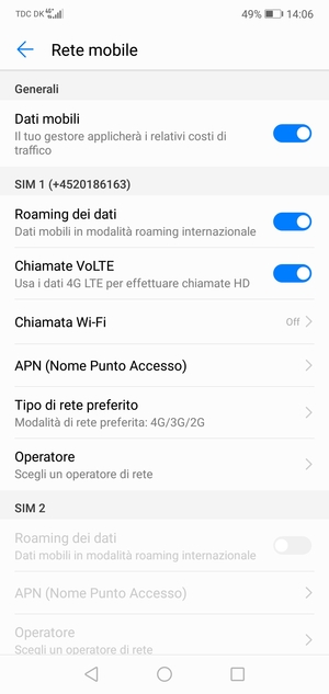 Attivo o disattiva Roaming dei dati