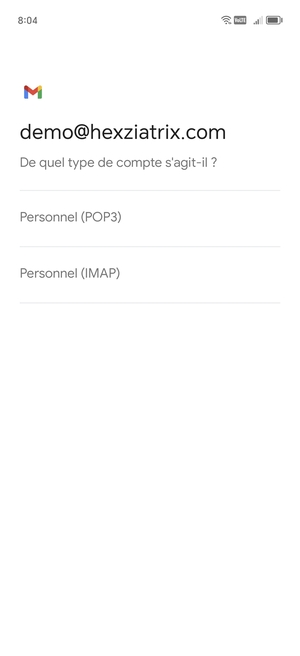 Sélectionnez Personnel (POP3) ou Personnel (IMAP)