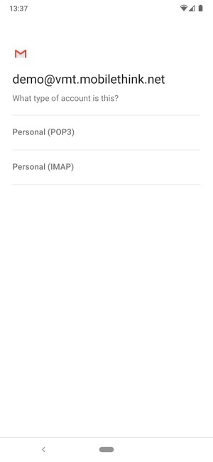 Select Personal (POP3) or Personal (IMAP)